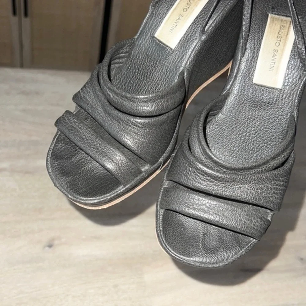 Fausto‎ Santini Black Leather Wedge Strappy Sandals